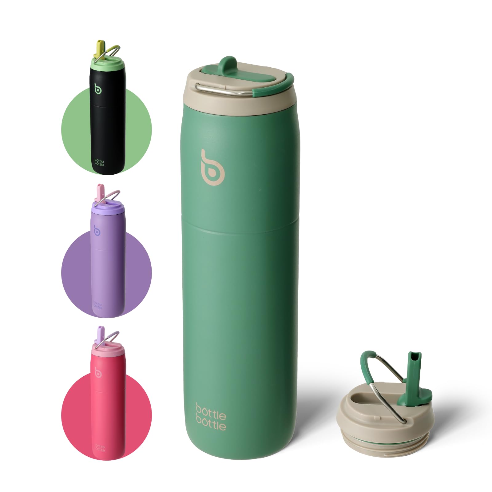 bottlebottle BOTTLE BOTTLE Isolierte Wasserflasche Edelstahl 32oz(946ml) mit Strohhalm Griff für Sport, Reisen, Fitnessstudio, doppelwandig auslaufsicher, BPA-frei (Grün)