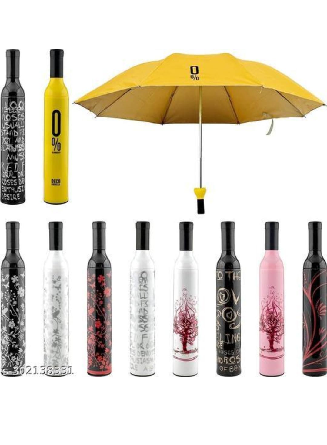Wine Bottle Beautiful,Travel Umbrella, Automatic, Strong, Durable, Premium Grip, Hidden Folding Umbrella for Rain, Sun Light for 2 Persons for Adult Men Women, Fun Gift, Random Color,Pack Of 1,.