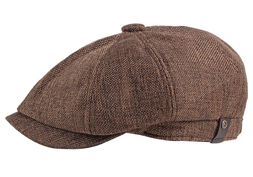Kangqifen Gorra plana unisex de verano de 8 paneles, imitación de lino, vintage, con pico, ajustable, 56-59 cm