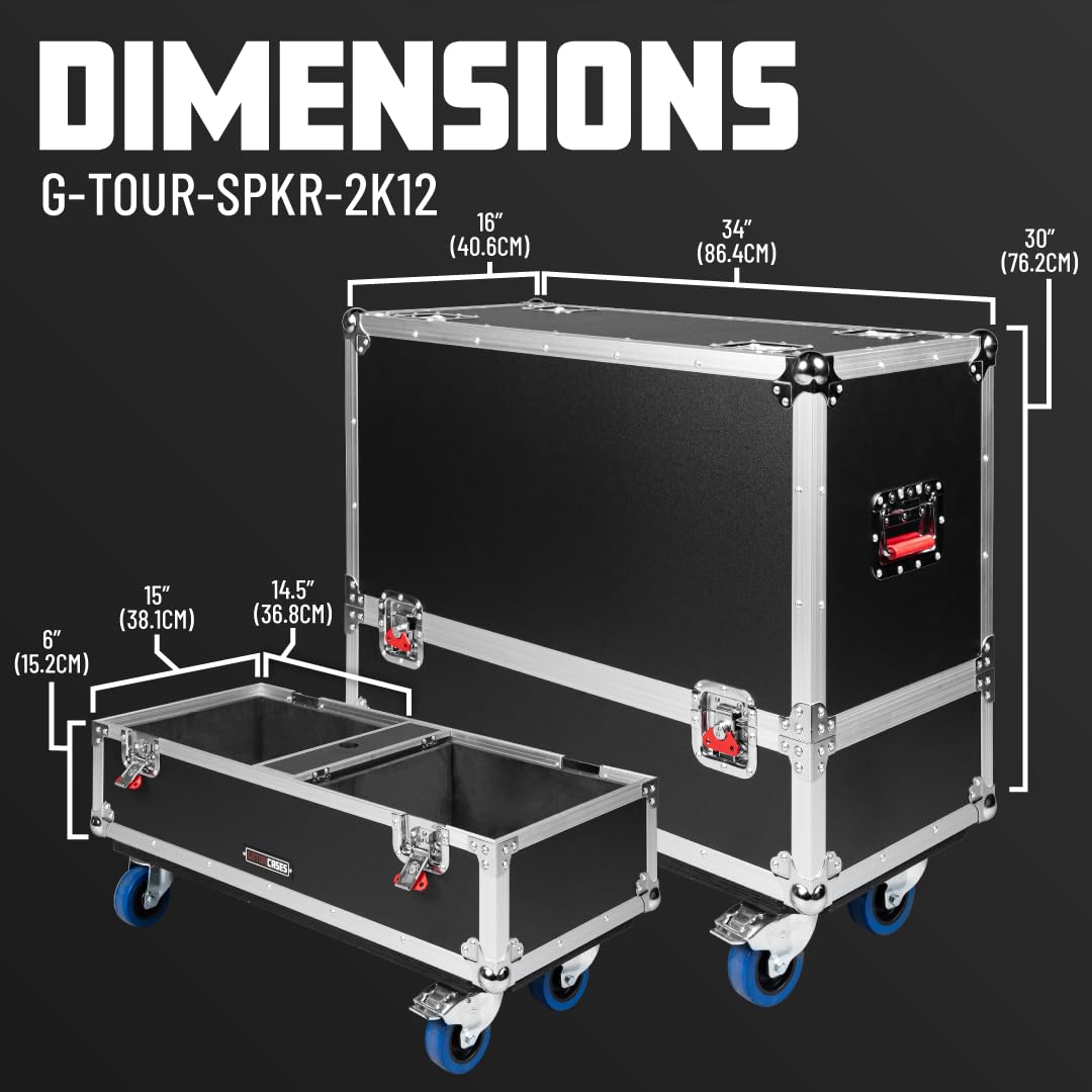 Gator Cases G-Tour Serie ATA Style Road Case für 2X QSC K12 Lautsprecherboxen mit Kabelaufbewahrung und strapazierfähigen 4" Rollen (G-Tour SPKR-2K12)