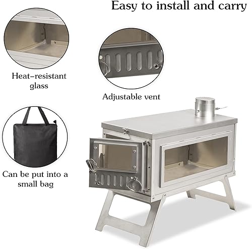 Miniatura 3 de LynsaTac Portable Backpacking Stove Wood Burning Camp Stove with 8.2ft Storable Chimney and Adjustable Smoke Vent for Camping, Ice-fishing, Cookout,