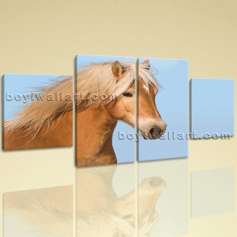 Large Animal Wall Art Horse On Canvas Dining Room Tetraptych Panels print, Large