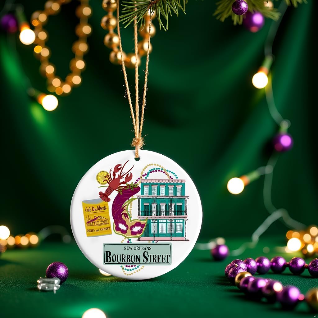 New Orleans Bourbon Street Christmas Ornament – Mardi Gras Mask, Café Du Monde Coffee, French Quarter Balcony – Louisiana Souvenir Holiday Decor for Travel Lovers & City Collectors - Image 5