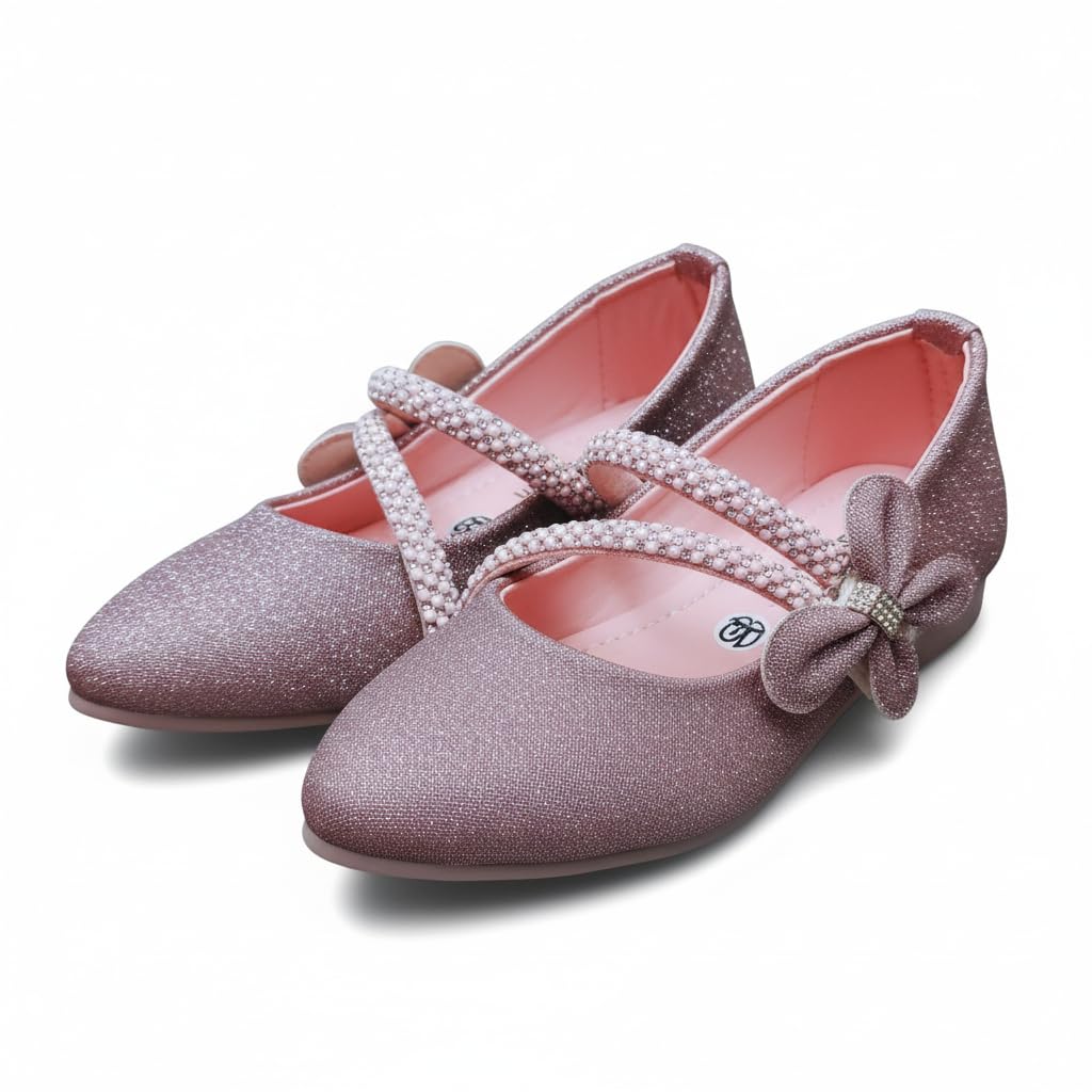 Girls' Patent Mary Jane Shoes with Floral Embellishment, Attractive Colour's, Pearl Flower Welcro Glittery Bellies-image-4