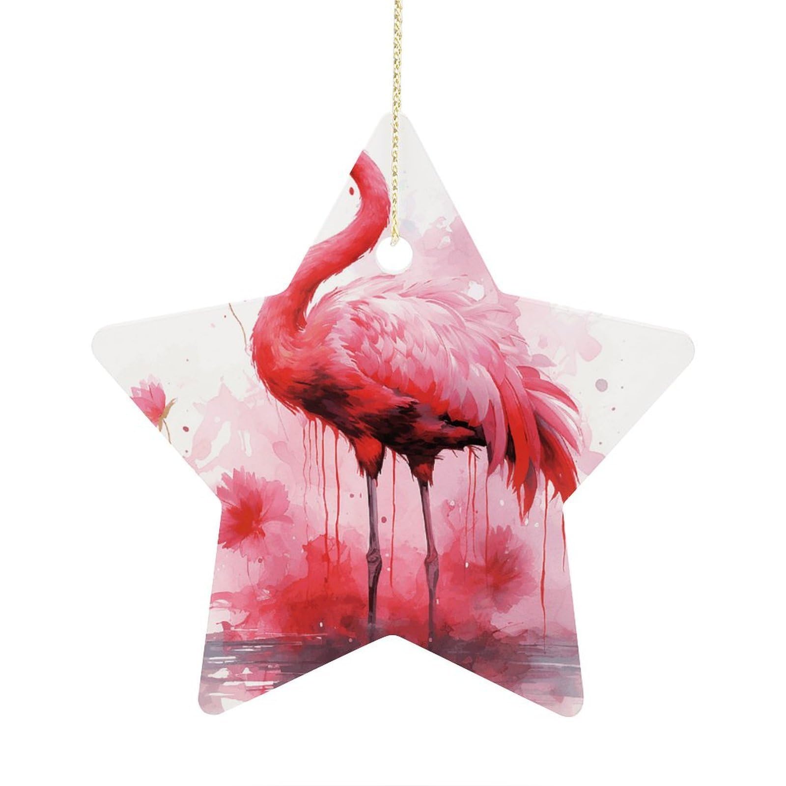 Fodpand Women's Style Flamingo Watercolor Ornament With String, Keepsake Hanging Decorations,Ceramic Ornaments For Men Indoor Home Holiday Party Gifts