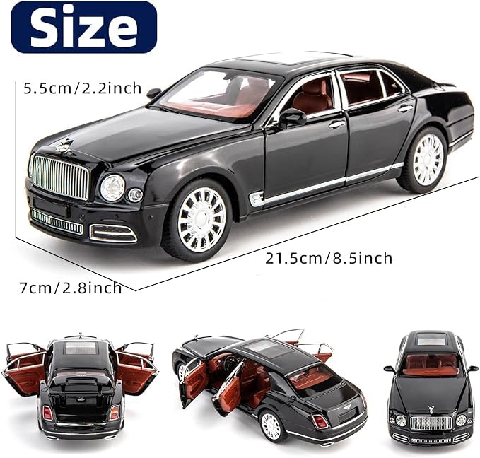 Image of Bentley MULSANNE 1:24 Diecast Scale Model Metal Pull Back Toy car for Kids with Openable Doors & Light, Music Toy Vehicle for Kids (Black)