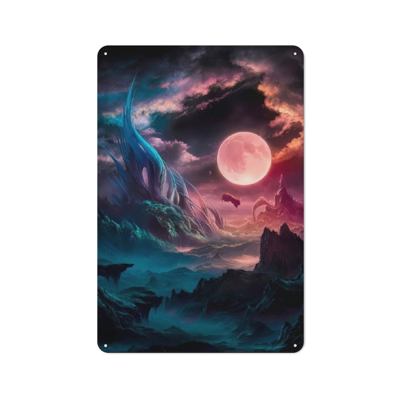 Junmoney Alien Moonlight Realms Rustic Metal Plaque 30X20cm For Hobby Room Or Studio, For Vintage Wall Decor Fans, For Garage And Workshop Walls