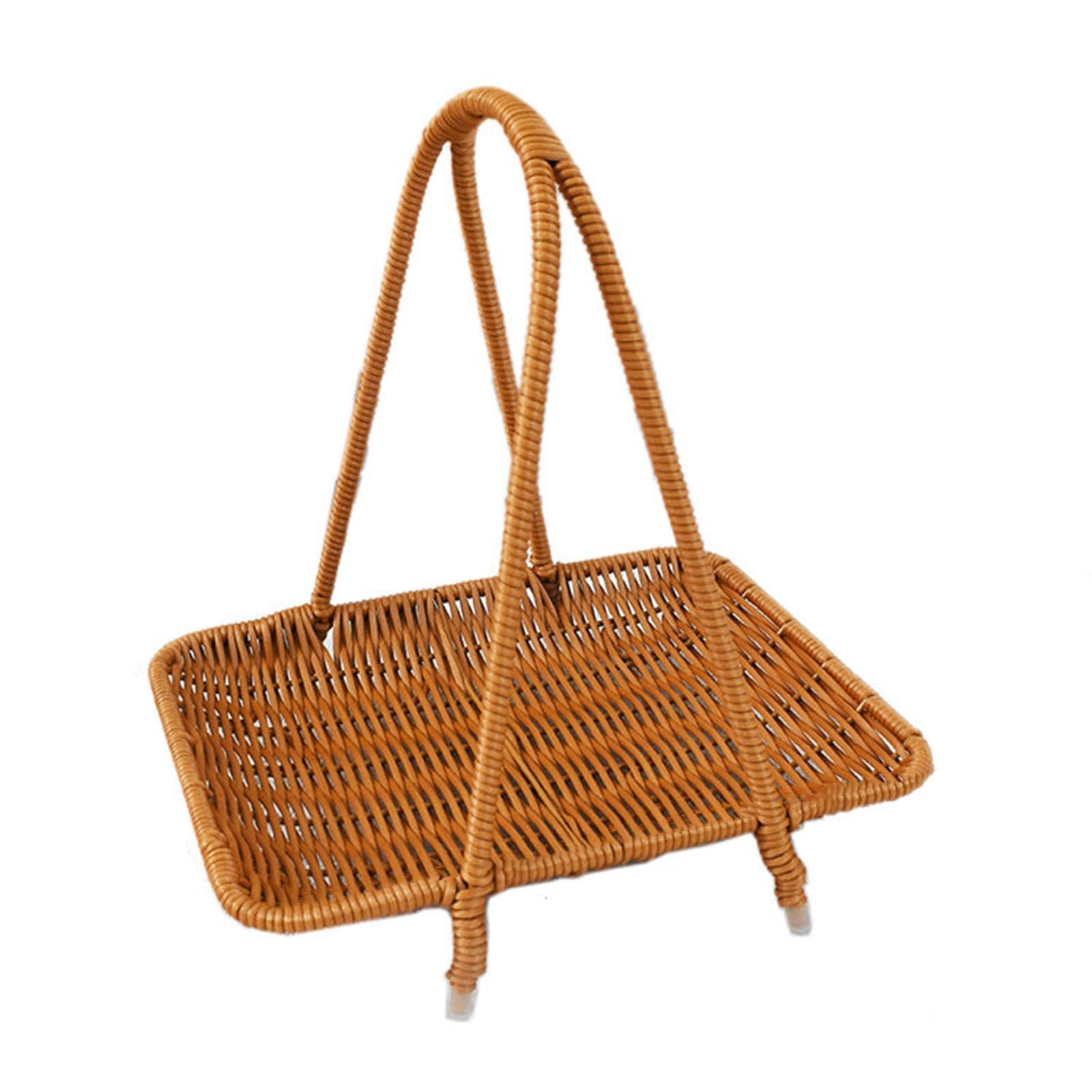 XCSDEW Imitation Rattan PP Fruit Rack,Rectangular Pastry Storage ,Floor-standing Shelf,Openwork Design,Suitable for Countertops(24x19x25cm)