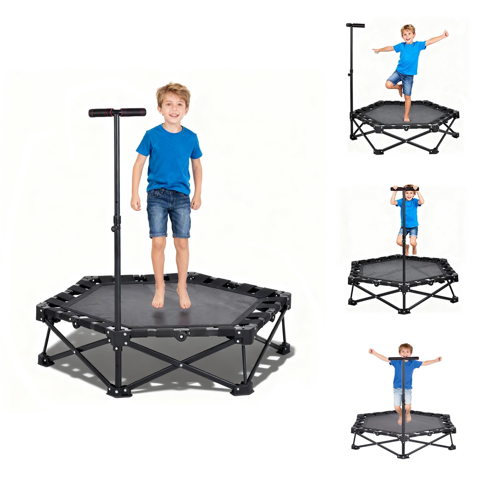 Mini Trampolino Fitness Pieghevole, Trampolino Rimbalzante Pieghevole Con Maniglia Regolabile, Silenzioso E Delicato Sulle Articolazioni, Elastici Extra Larghi, Capacità Di Peso Di 150 Kg