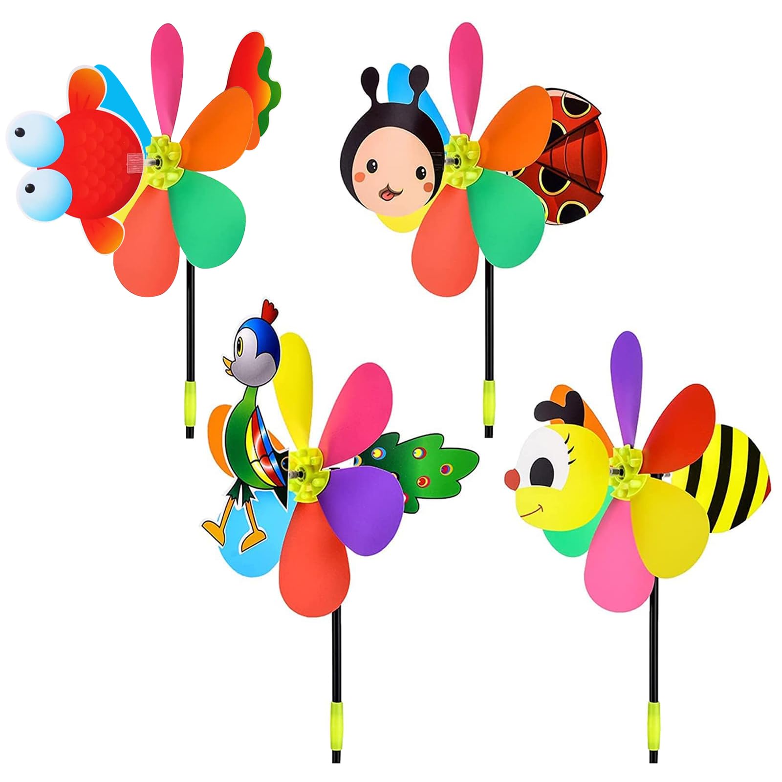 YASYU 4 Pcs Garden Pinwheel Colorful Wind Spinner Plastic Animal Windmill Craft with Pole for Kids and Children Garden Yard Lawn Pation Outdoor Decor