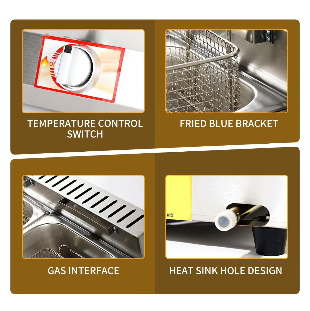 Friggitrice a gas di grande capacità, in acciaio inox, con potenza di fuoco regolabile, cestini e coperchi, ideale per patatine, ciambelle, pesce, facile da pulire per uso domestico e commerciale