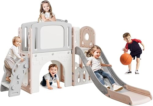 Miniatura 7 de Garvee Juego de juegos 8 en 1 para niños pequeños para interiores y exteriores, incluye escalador, aro de baloncesto, telescopio, túnel y espacio de