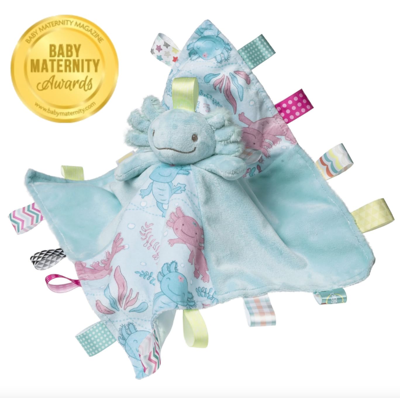 Taggies Mary Meyer, 41625M, Couverture de sécurité pour bébé en Peluche avec étiquettes sensorielles, 33 cm, Aqua Axolotl