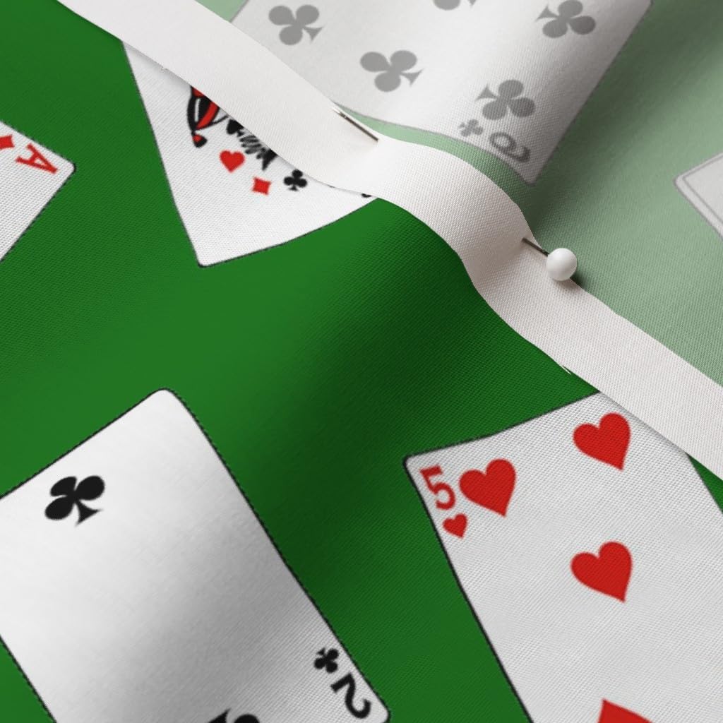 Spoonflower Fabric - Playing Cards Green Deck Card Game Poker Casino Printed on Cotton Poplin Fabric by The Yard - Sewing Shirting Quilting Dresses Apparel Crafts