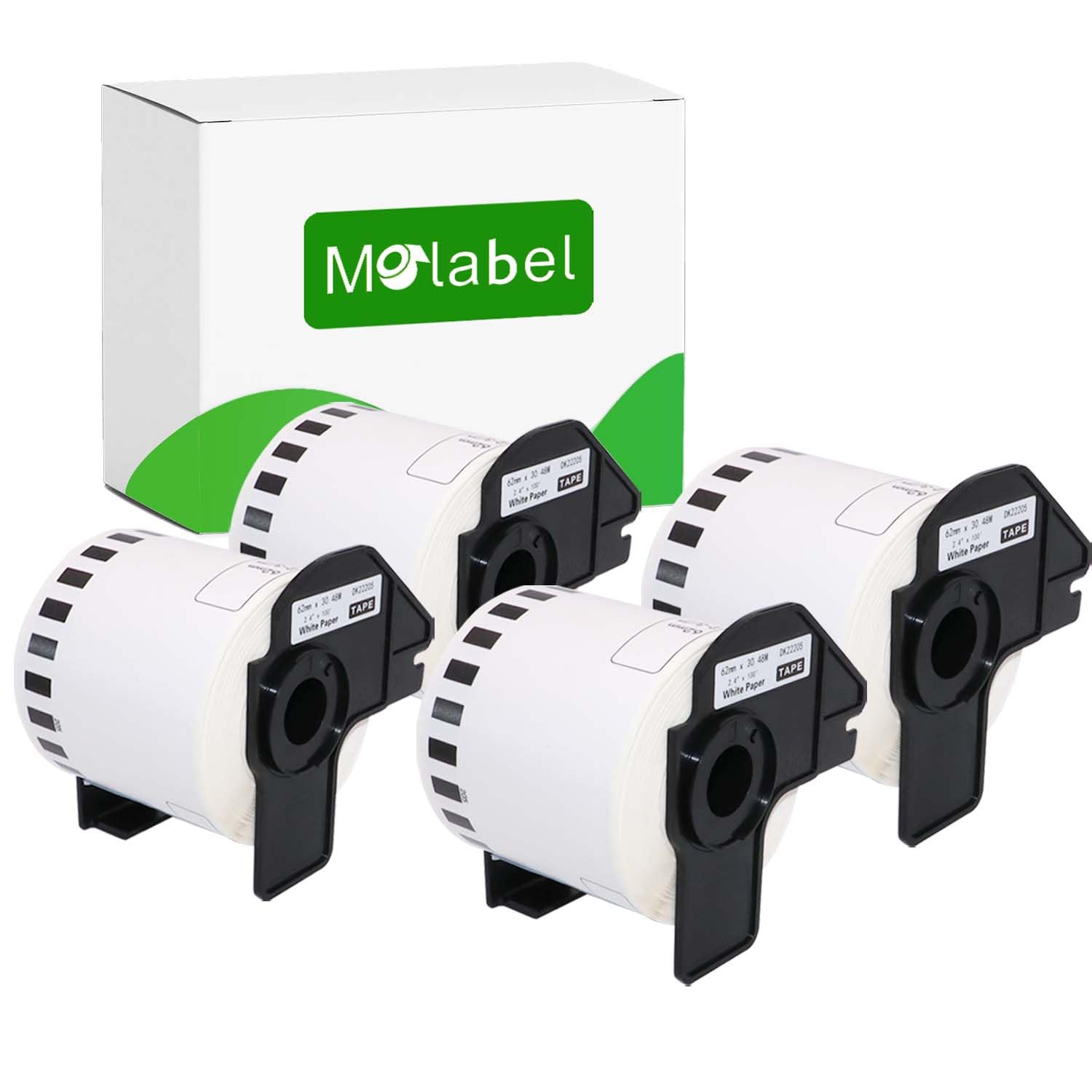 Molabel 4Rolls Address Label DK-22205 DK22205 Continuous Label,62 mm x 30.48 m,Compatible with Brother P-Touch QL-500 QL-500A QL-500BS QL-500BW QL-710W QL-720NW QL-750 QL-800 QL-820NWB — image 1