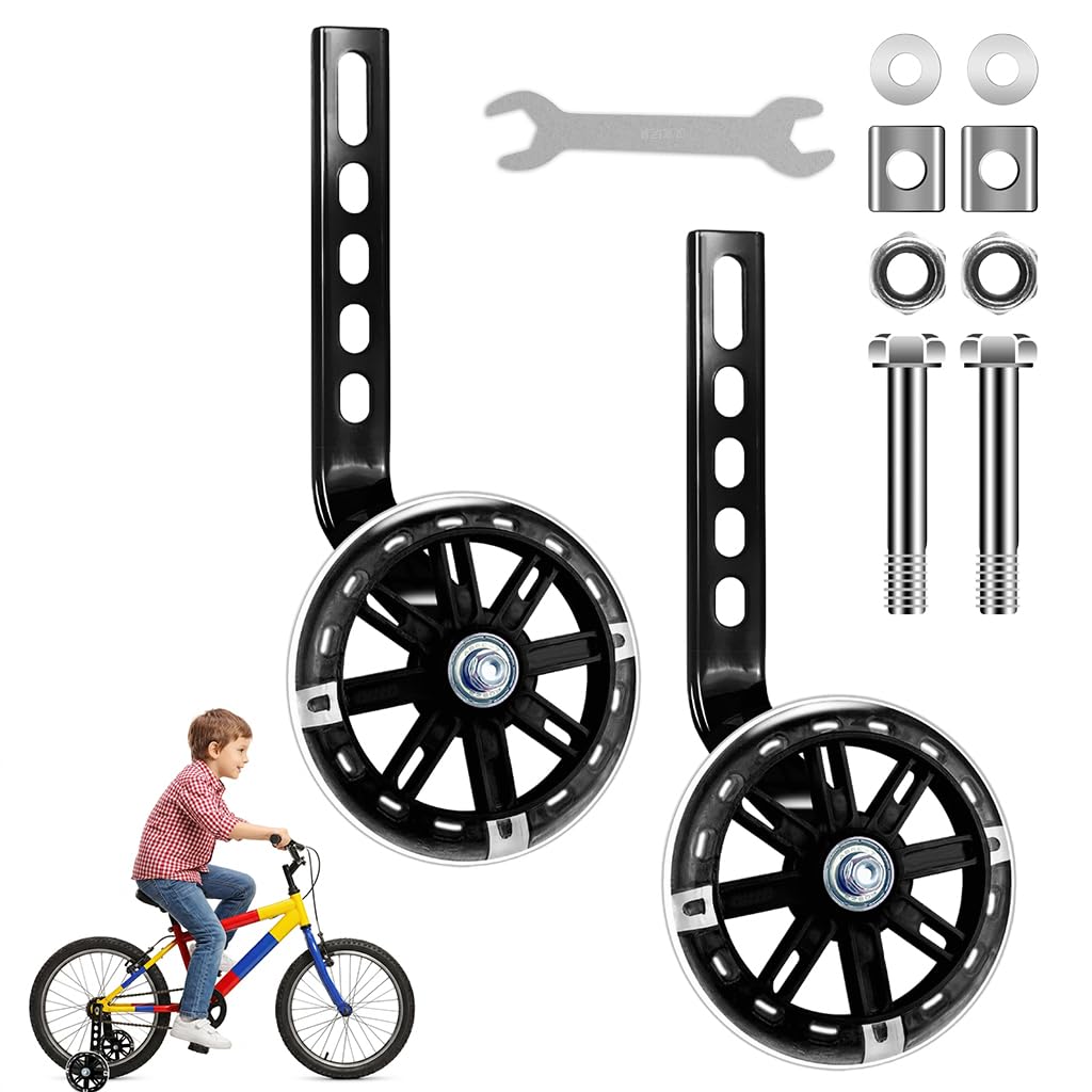 Proberos® Kids Bike Training Wheels Kit, Adjustable Universal Bicycle Training Wheels Set with Flashing LED Lights, Safe Children Learning Auxiliary Wheel Kit for 12/14/16/18/20 Inch Bicycles-image-1