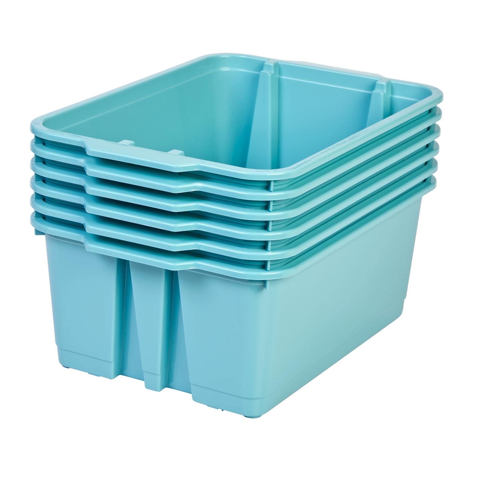 Really Good Stuff Stacking Bins, 14" x 10" x 5 .75" - 6 Pack, Water, Stackable Storage Plastic Bins for Classroom Organization, Home Storage, Office &