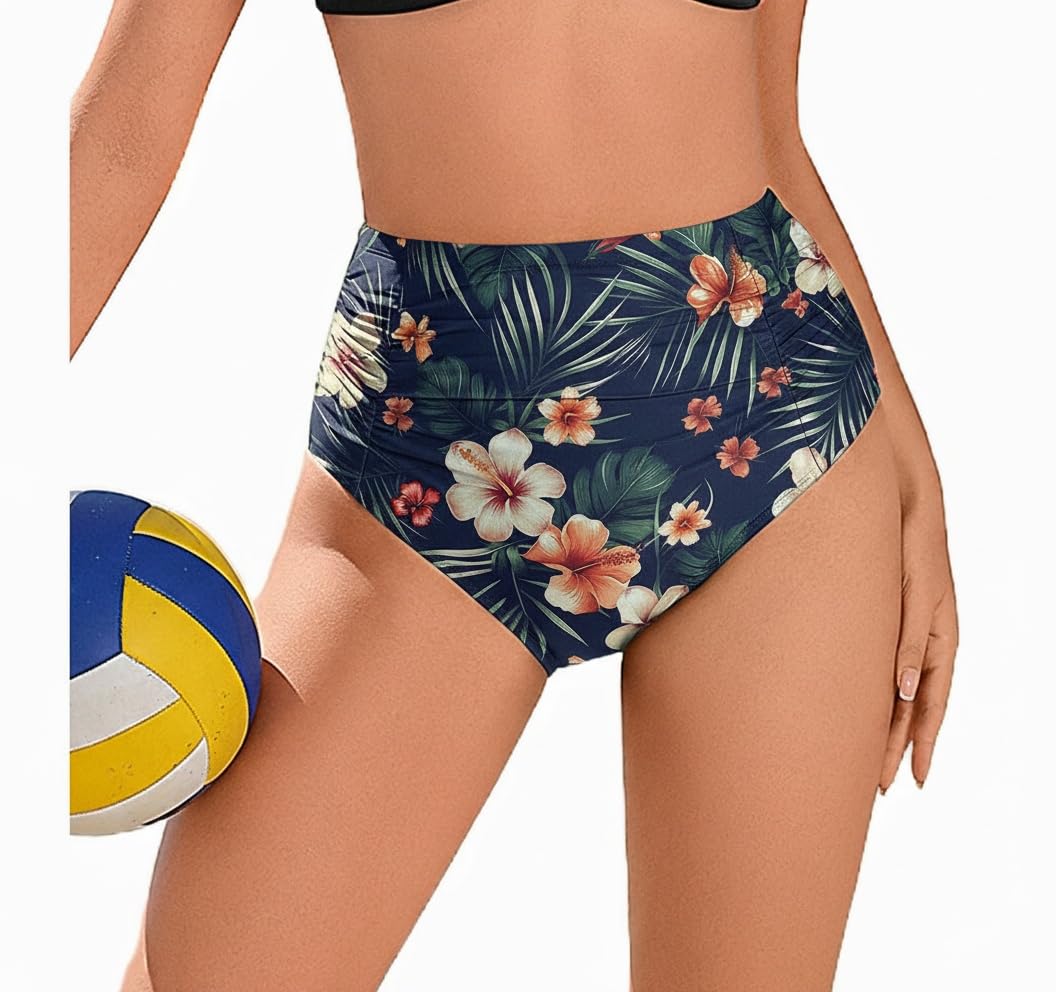 Ekouaer Bikinihose Damen High Waist Badeshorts Strandhose Raffung Badehose Bauchweg Bikini Unterteil Schwimmhose S-XXL