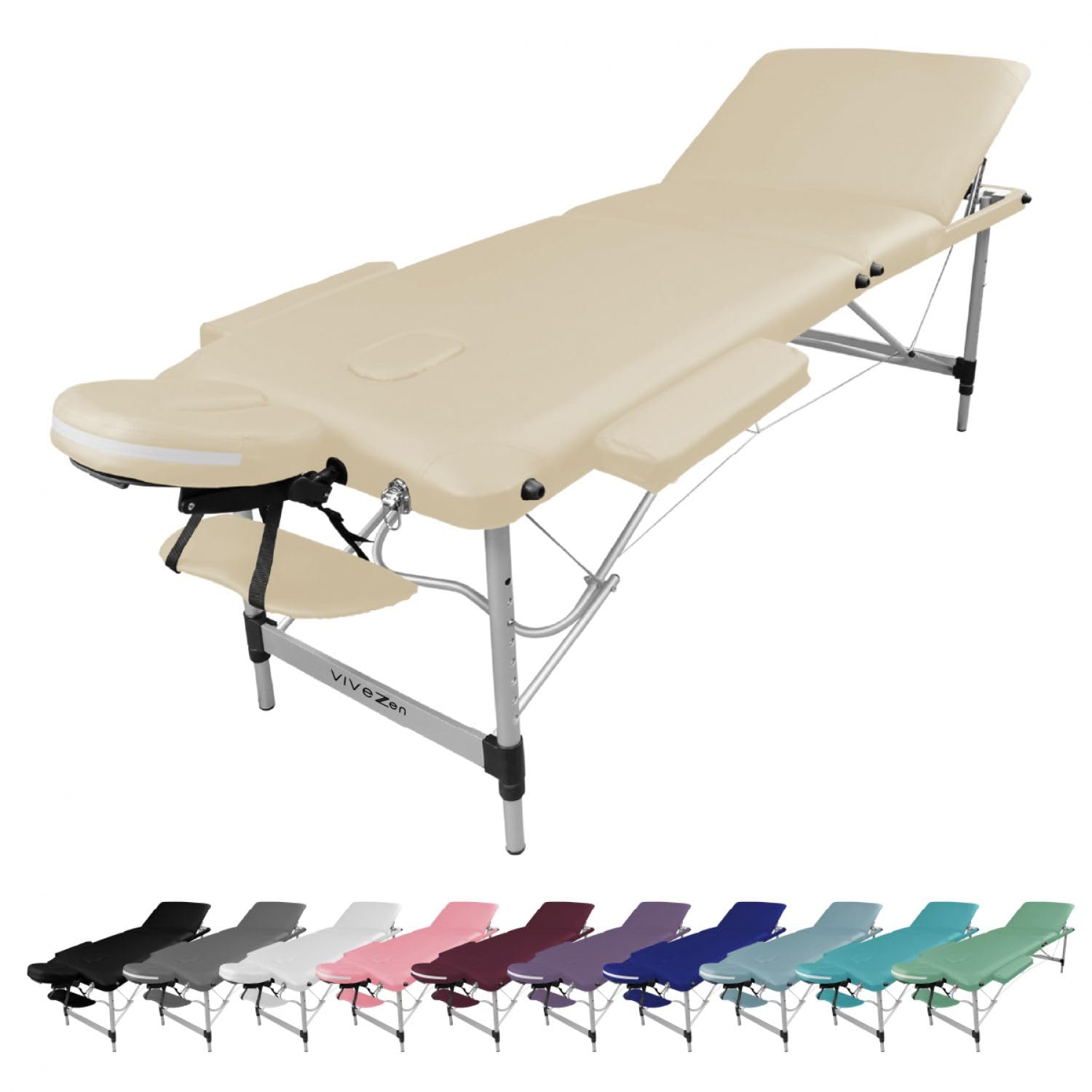 Vivezen - Table de Massage Pliante 3 Zones en Aluminium + Accessoires et Housse de Transport - Plusieurs Coloris