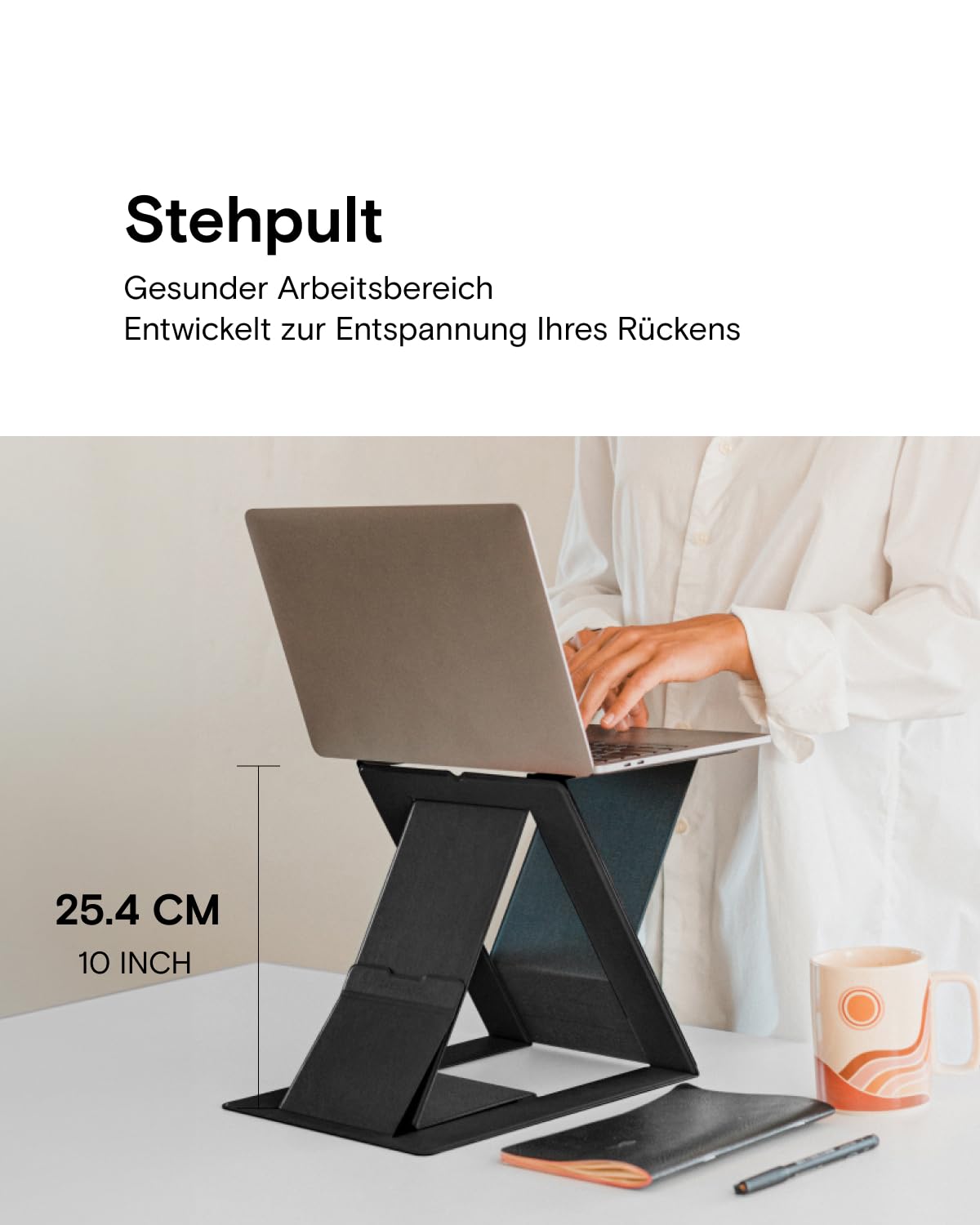MOFT Z unsichtbarer dünner Ständer und tragbarer Schreibtisch, verstellbare Sitz-/Stehwinkel, kompatibel mit den meisten Laptops (Schwarz)