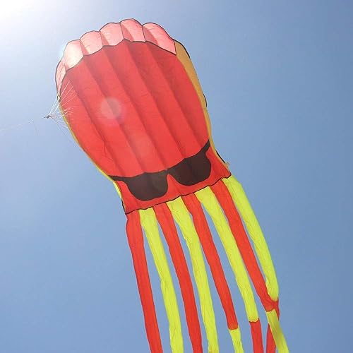 Miniatura 2 de Cometa inflable suave de pulpo fresco 3D de 32 pies con gafas de sol, cometa grande para adultos, deportes al aire libre, fácil vuelo (rojo)