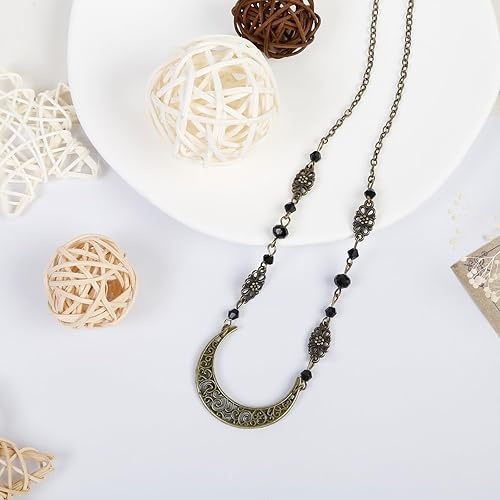 Miniatura 7 de WOVOWOVO Cadena de cabeza de luna creciente bohemia para mujeres y niñas, de cristal, Halloween, cosplay, diadema para la frente, cadenas circulares