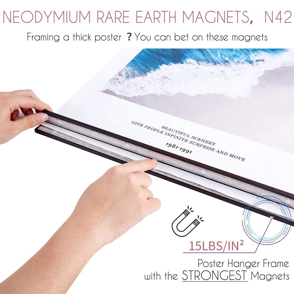 Benjia Magnetic Poster Rail, B0 Magnetic Poster Frame, Wooden Poster Strip, Poster Hanger for Prints and Artwork Walnut, 101.6 cm - Image 2