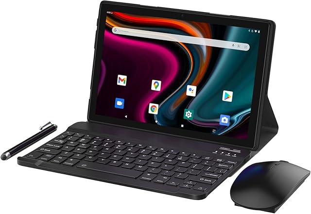 YUMKEM Tablet 10 Inch Android 11 1.8GHz Octa-Core Processor 4GB RAM 64GB ROM SD/TF 128GB, 1280 * 800HD IPS Display, 2+5MP Dual Camera, 6800mAh Battery, Tablets PC with Keyboard Mouse and Stylus- Grey