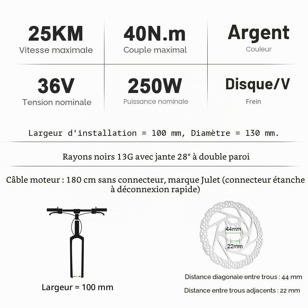 YOSE POWER E-Bike Kit de Conversion 36V250W 28" Roue Avant de Moteur de moyeu de vélos électriques avec écran LCD