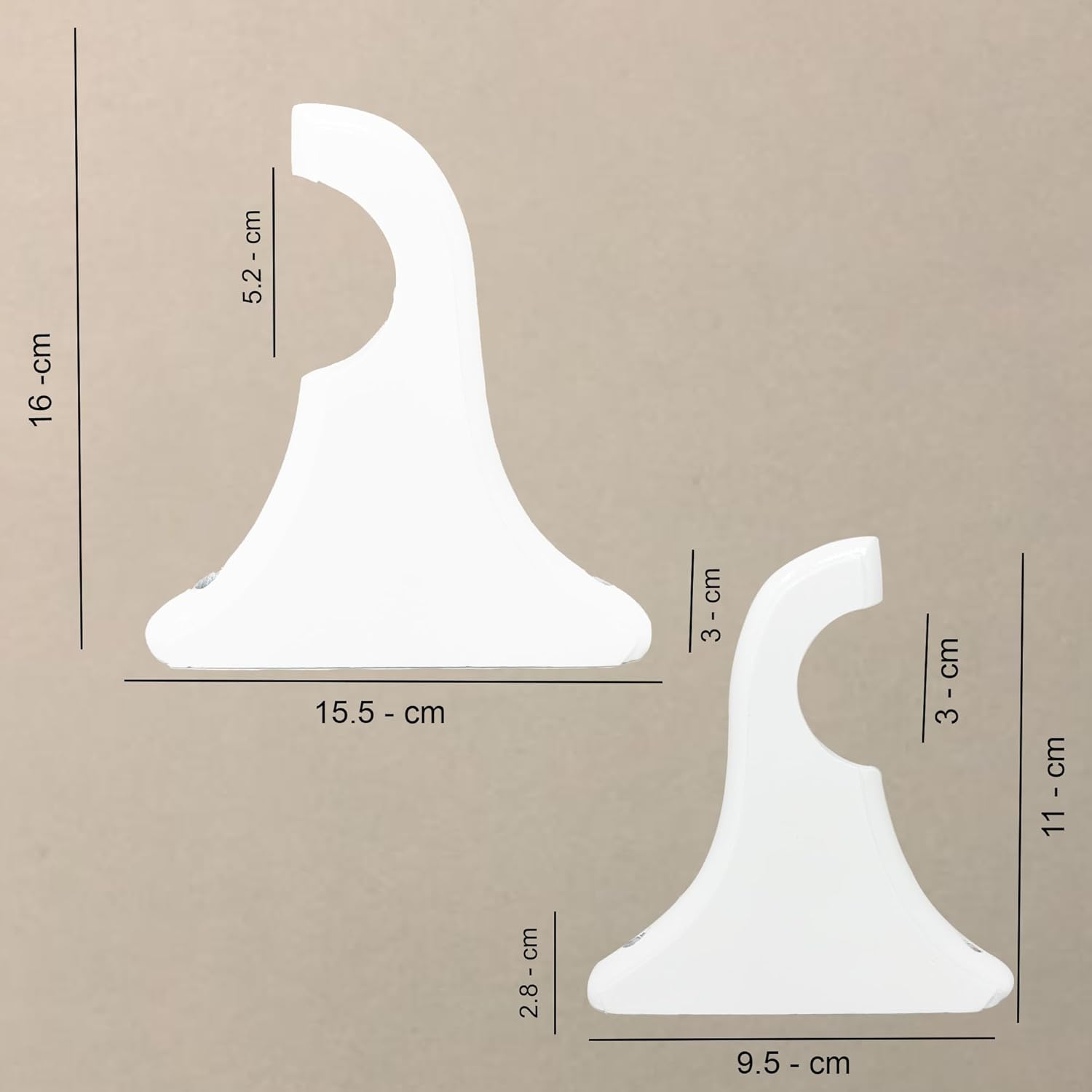 Wooden Drapery Curtain Support Bracket, Up to 2 Inch Rod for 1 Window OR Door | Set of 2 (Pure White, Upto 2 Inch)