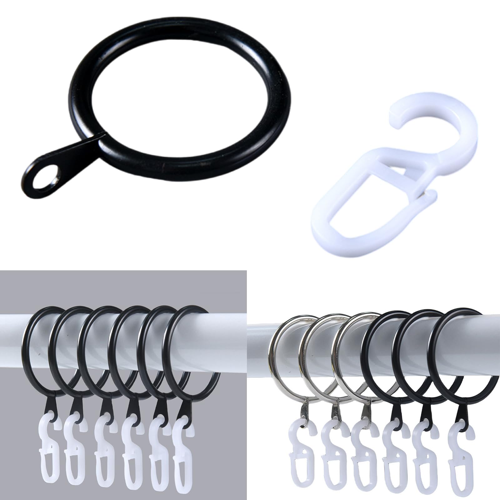 Lot de 100 anneaux de rideaux argentés – Diamètre intérieur de 30 mm – Clips à œillets pour tringles et tringles – Matériel de suspension durable pour rideaux de fenêtre et rideaux