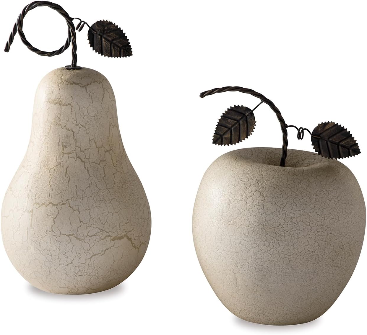 Signature Design by Ashley Bidelia 2 Piece Metal Apple Fruit Sculpture Set, Beige
