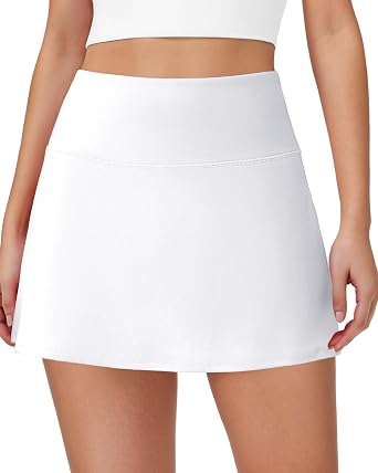 AB-Eleven Skorts for Women Tennis Golf Skirt with Pockets Shorts High Waisted A Line Mini Skirts Athletic Workout Pickleball White