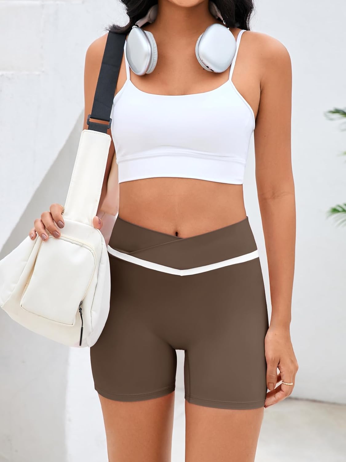 Aoysky Womens Buttery Soft Crossover Biker Shorts 5" Criss Cross V High Waisted Seamless Workout Yoga Athletic Shorts - Image 5