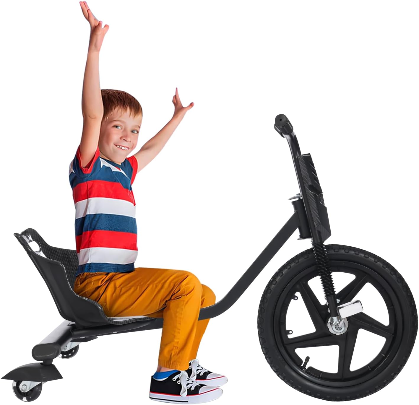 Drift Trike Tricycle for Kids Ages 6+ - Scooter Wheels with Bucket Seat - Adjustable Length, 40cm Rubber Front Wheel, Holds up to 80kg, for Drifting, Tricks, and Fun