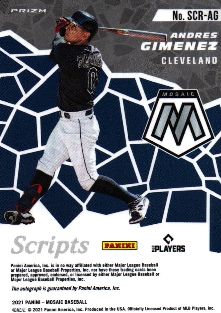 Andres Gimenez Mosaic Autographed Collectible Baseball Card - 2021 Panini Mosaic Scripts Baseball Card #SCR-AG (Guardians) Free Shipping
