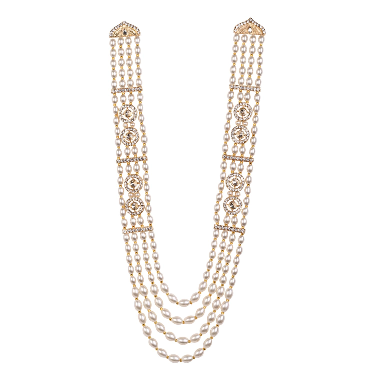 4 Layered Traditional Gold Plated Dulha Moti Mala with Beaded Maharaja Haar/Groom Necklace for Men-image-10
