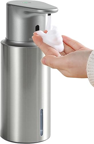 Miniatura 10 de Dispensador automático de jabón líquido sin contacto, cuerpo de botella de acero inoxidable 304 y recargable de 16.2 onzas líquidas, 3 niveles de