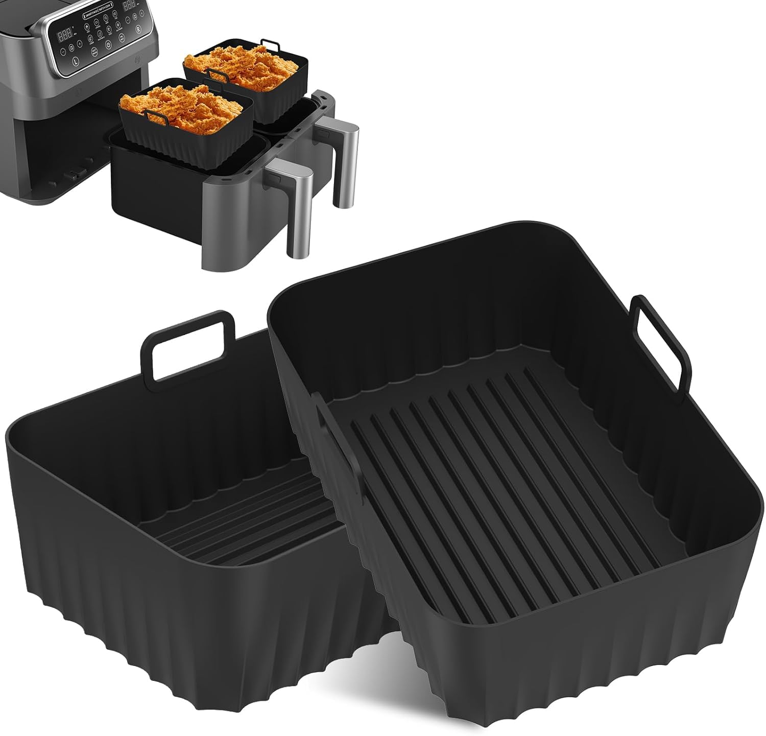 2Pcs Air Fryer Silicone Liner with Handles, 8.4x5.7x2.7in Reusable Rectangular Silicone Pot - Heat Resistant & Non-Stick Air Fryer Tray, Dishwasher Safe Accessories for Oven & Microwave-image-33