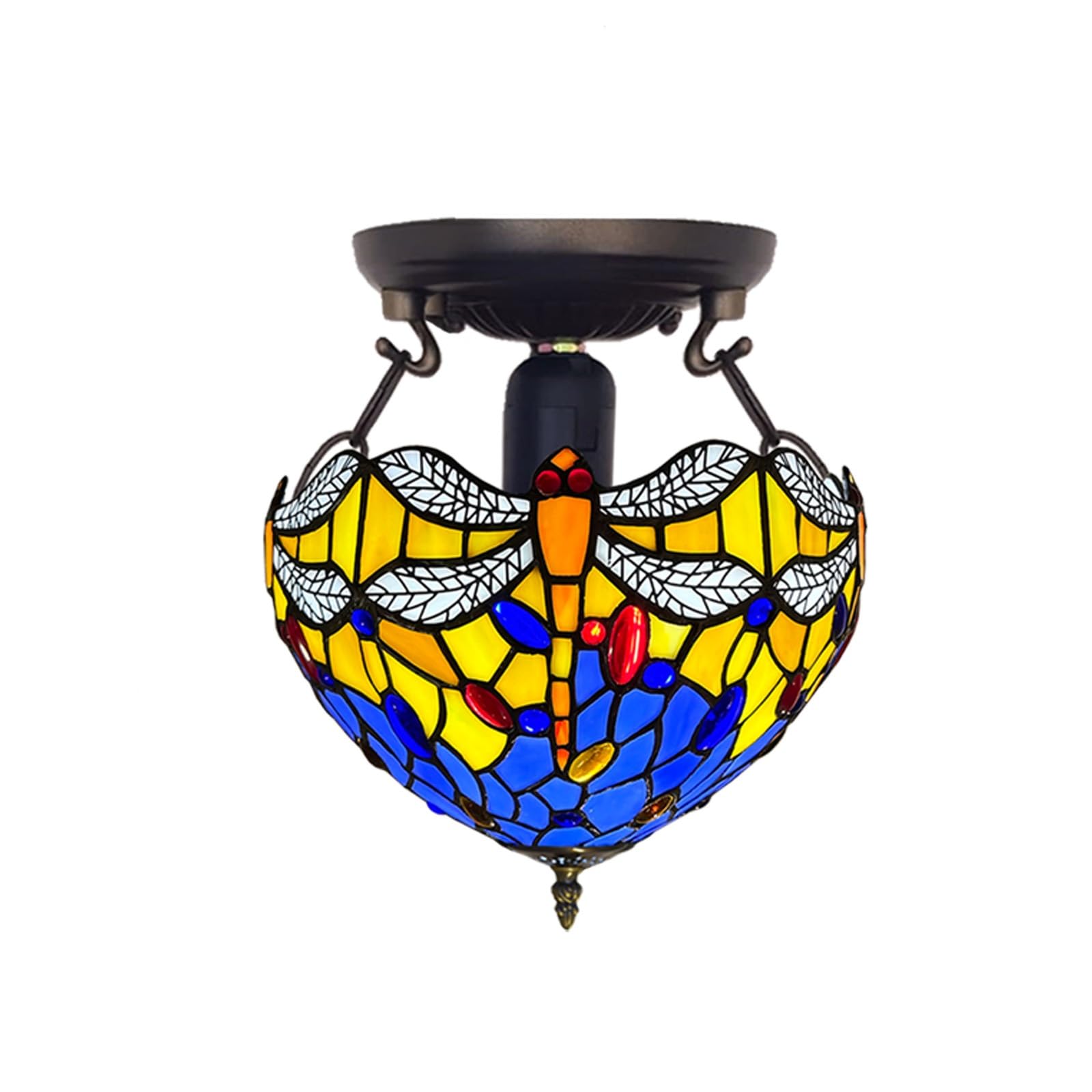 Auroh Multicolor Tiffany Style Ceiling Lamps Stained Glass Handcrafted Lamp Shades Antique Design Ceiling Light For Living Room Bedroom Lounge Hallway (C-1003)