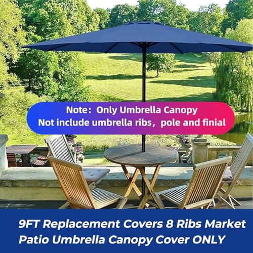 Jorohiker 9ft Patio Umbrella Replacement Canopy,Outdoor Table Market Yard Umbrella Top for Outdoor Umbrella Canopy with 8 Ribs (Navy Blue)