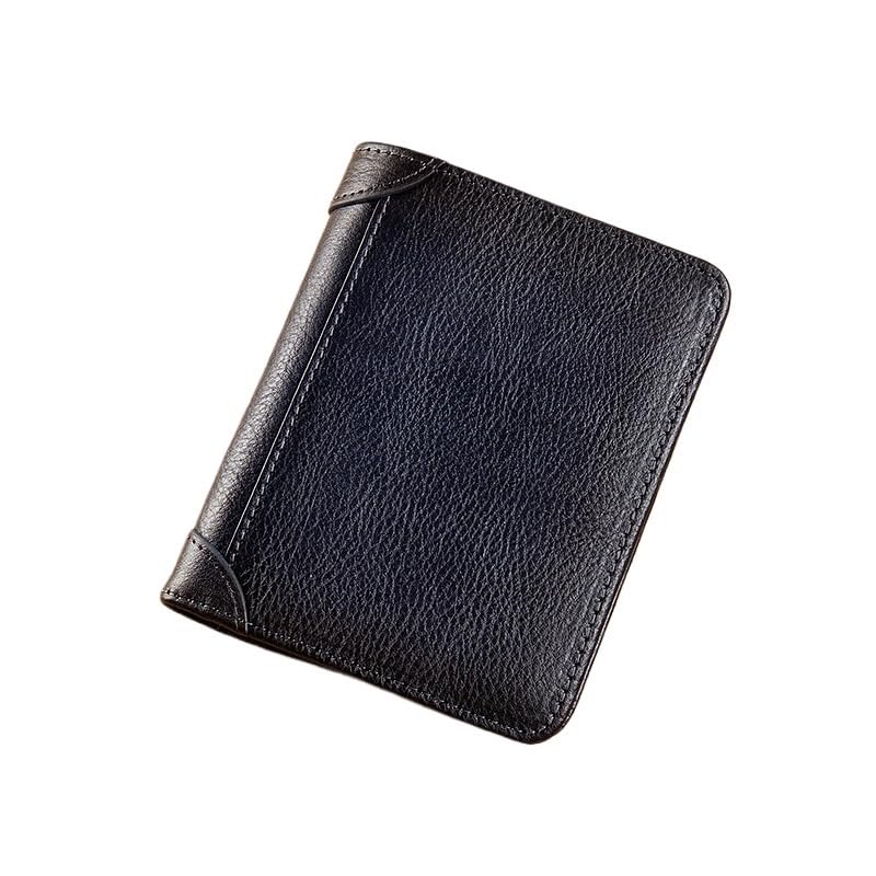 Men's wallet Men's Large Capacity Wallet Vintage Top Layer Cowhide Money Clips for Father，Husband(Gray-blue)
