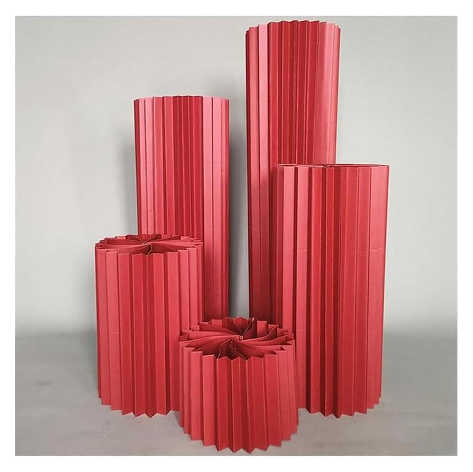 nxjaSDH Foldable paper column display stand, 5PCS Round Cylinder Stands For Party Wedding Centerpieces Cardboard Vases,Foldable Display Paper Columns(Red,30cm)