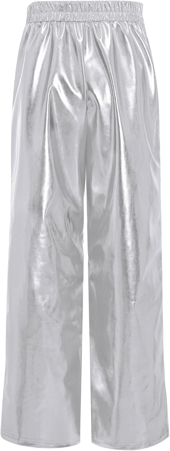 Kids Boys Girls Hip Hop Dance Costume Shiny Metallic Baggy Pants Tear Away Pants Street Dancewear