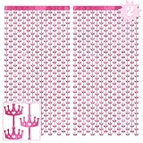 xo, Fetti Party Decorations Pink Crown Foil Curtain - Set of 2 | Princess Bachelorette Party Supplies, Cute Birthday Queen Photo Booth, Royal Baby Shower Backdrop