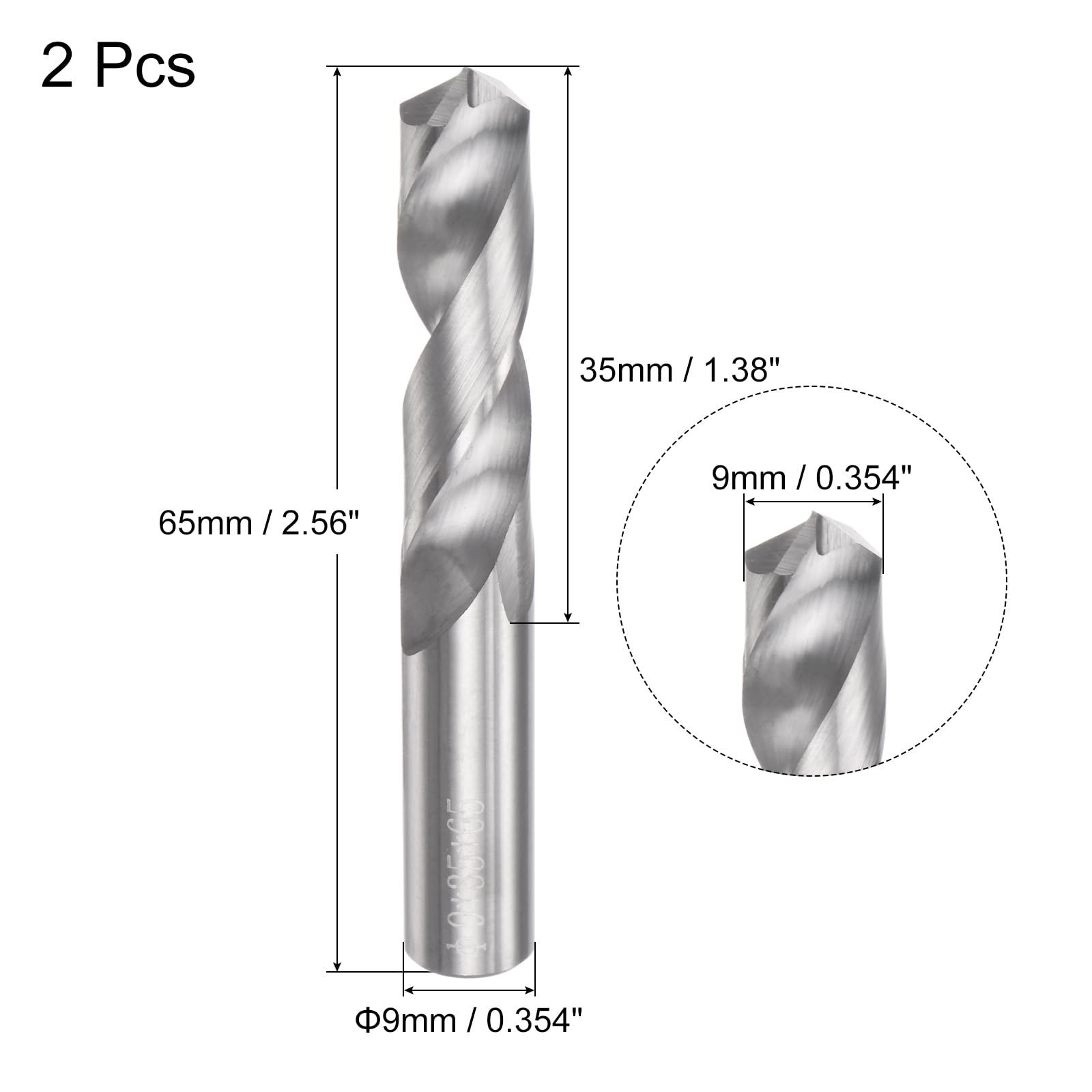 uxcell Brocas de carburo sólido, 9 mm, C2/K20, de carburo de tungsteno, broca Jobber, herramienta de perforación de vástago recto para acero inoxidable, aluminio, hierro, metal, plástico, 2 unidades