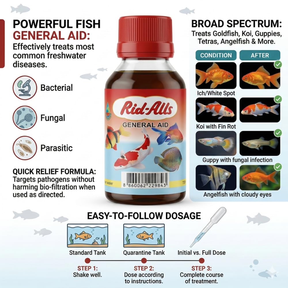AKSHAT ENTERPRISES Rid Alls 3 in 1 Fish Medicine Pack (180ml) 60ml Each (Anti Chlorine, Anti Ich, General Aid) 2