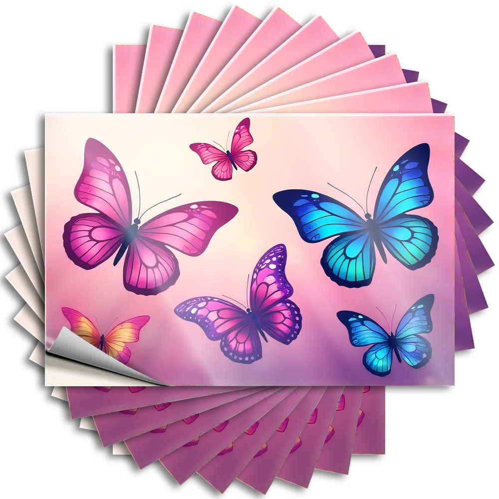Fzfn Colour Modern Laptop Tattoos | Colorful Butterflies In Pink And Blue Autumn Durable Vinyl Sticker Easy Apply For Beer(12X18cm)