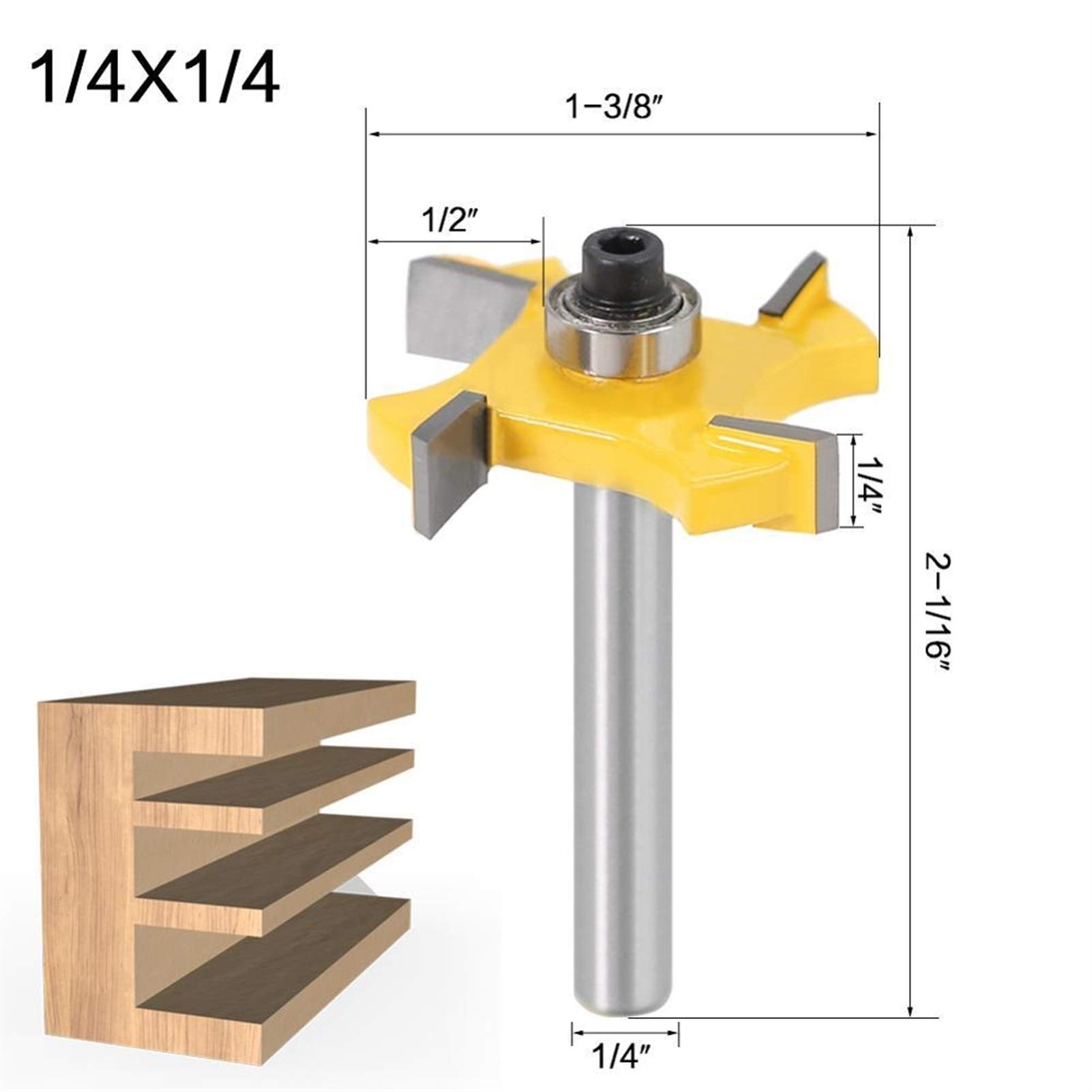 Zkenyao-Router Bit 1pc 6mm Inch Shank T Type Bearings Wood Milling Cutter Rabbeting Bit Woodworking Tool Bits for Wood, Use Safety Reliable (Cutting Edge Length : 6.35X6.35)