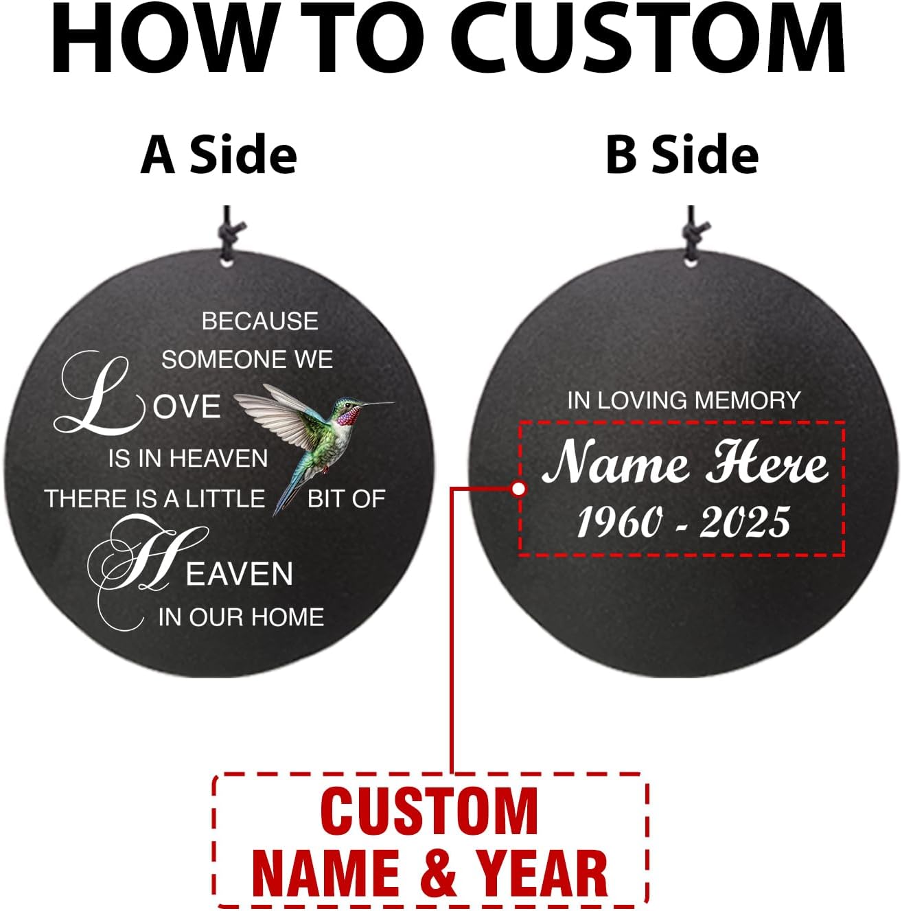 Personalized Hummingbird Wind Chimes, 36inch Sympathy Gifts, Custom Wind Chime for Loss of Loved Dad/Mom/Lover, in Memory of Wind Chimes for Condolences (Produced in USA)